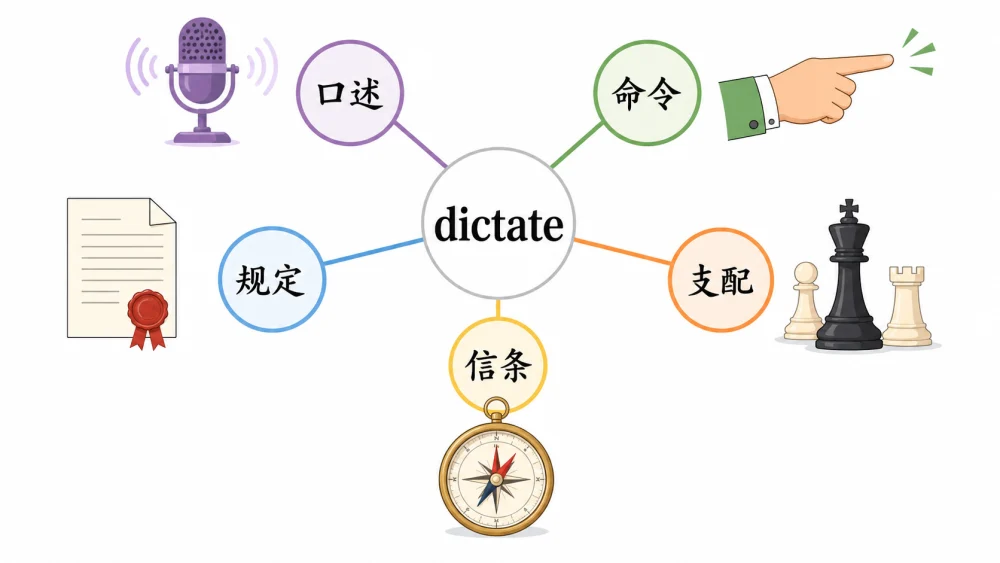 dictate中文5种译法语境对照表的可视化图解