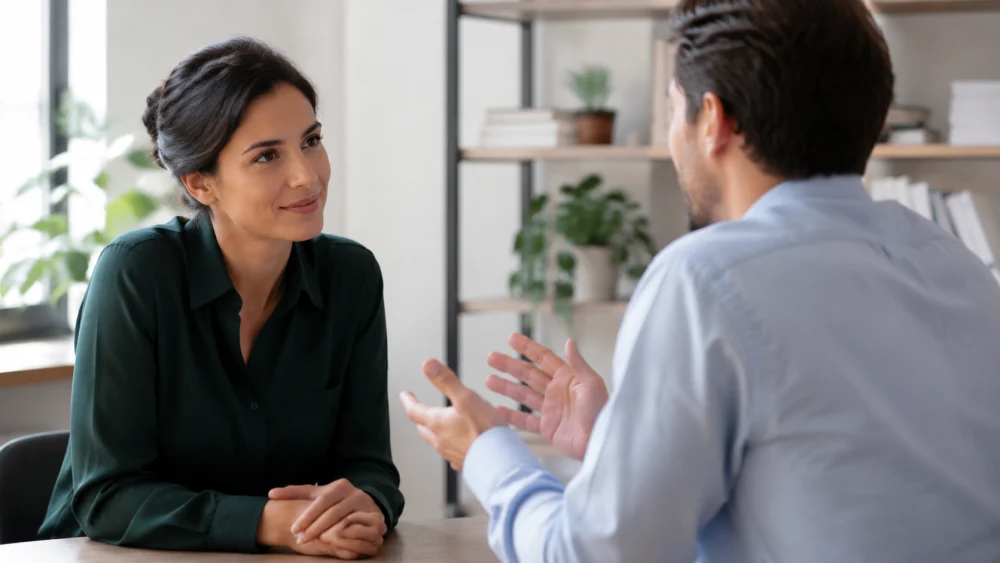 Person demonstrating active listening skills during a one-on-one conversation