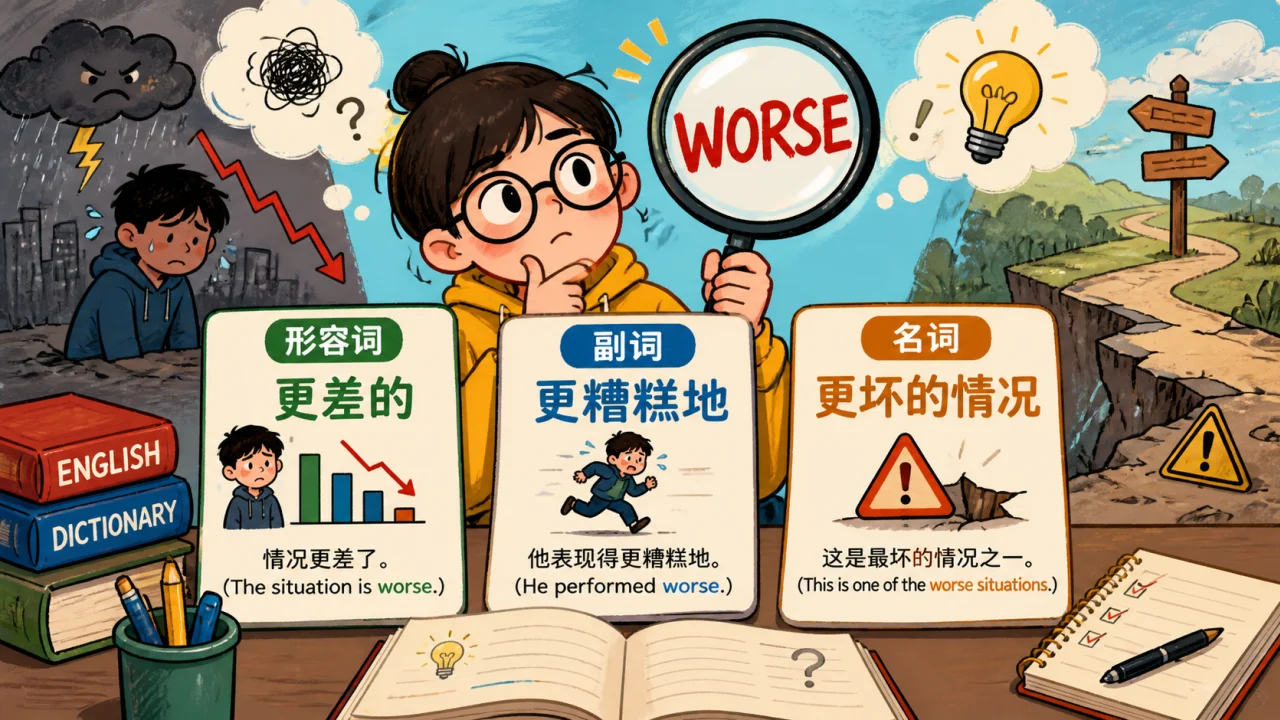 Nghĩa của worse trong tiếng Anh — Phân biệt 3 từ loại và cách dịch chuẩn xác