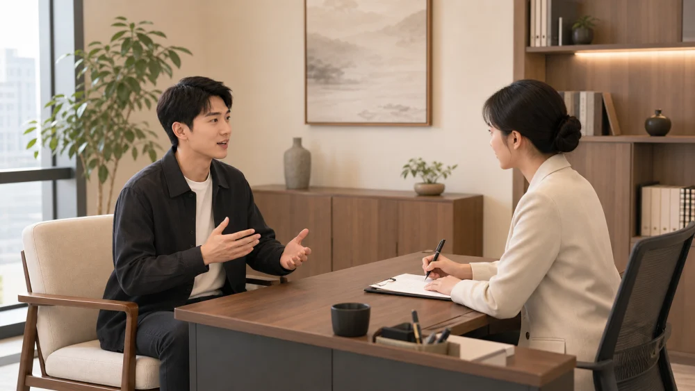 Office scene illustrating the oral dictation meaning of the word dictation